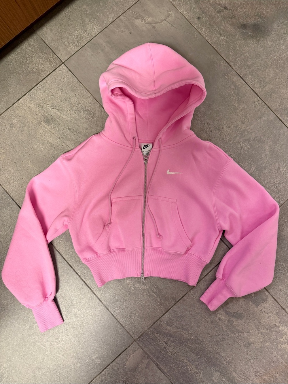 Nike Phoenix Fleece Pink Full Zip Up Cropped Hoodie Sweatshirt Two Way Zipper XS